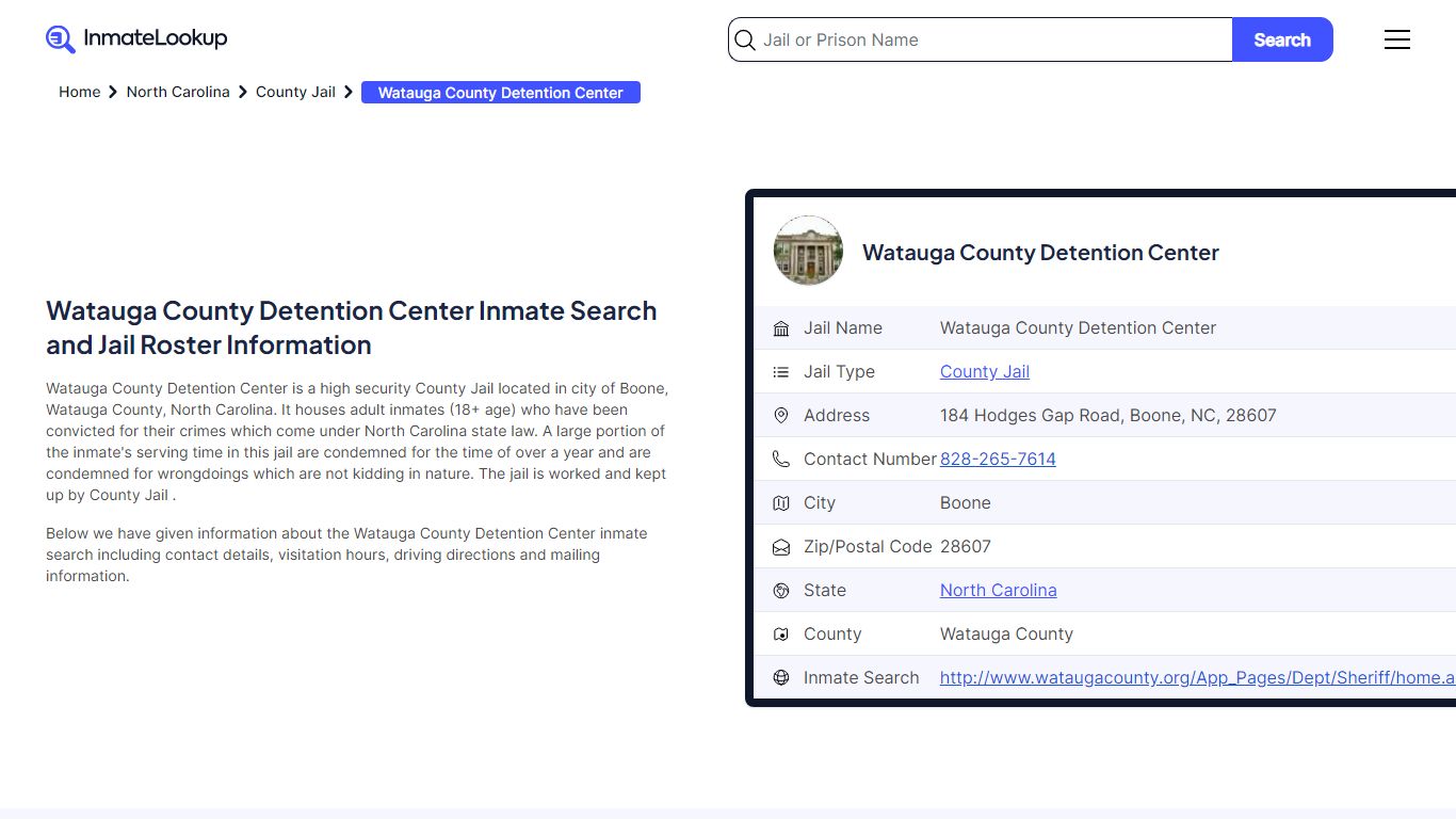 Watauga County Detention Center Inmate Search - Inmate Lookup